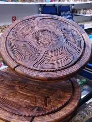 Hand Carved Folding Wooden Serving Basket from Pakistan Made of Solid Wood