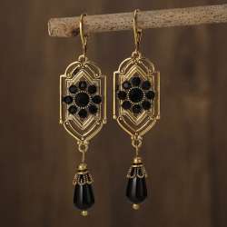 New Long Antique Gold Earrings / Fashion  Women's & Girl's Antique Black Stone