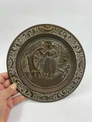 Antique Wall Hanging Brass Plate Hand Carved Beautiful Vintage African 9.4 inch