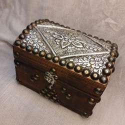 Antique Egyptian Style Handmade Wooden Jewelry Box Lined with Fabric Box