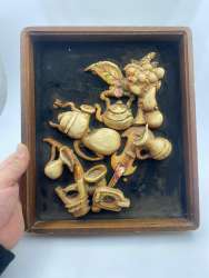 Panel Resin Sculpture Vintage Wood Frame Music Tools Old Beautiful 12*10