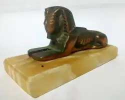 Sphinx Vintage Decoration Egyptian Pharaoh Brass Folk Statue Figurine On Marble