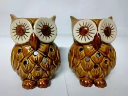 Ceramic Essential Oil Owl Burner Aroma Porcelain Home Light Candle Pair 2 Pecs