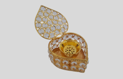 Heart Aroma Incense Burner Fragrance Vintage Gold Nickel Of Stones Crystal Decor