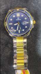 Gstar watch, blue gold color, round dial, date display, metal bracelet.em