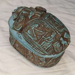 Antique Egyptian scarab-shaped pharaonic box made of stone. Pharaonic box