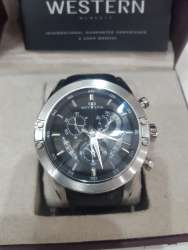 Western Men's Chronograph Quartz Analog Leather Waterproof Watch Artwork