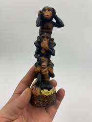 Vintage Carved Monkey Statue No Evil See Hear And Speak Resin Monkeys Base Wood