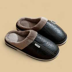 New Slippers Winter Men's  Leather Nice Design Waterproof  Cotton Fur Soft Feet