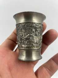 Vintage Tin 97% Pewter Thailand Hand Carved Tin Style Elephant Shot Cup Tall 2