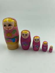 USSR 60s Vintage Hand Painted Wood Matriarchy Nesting Dolls Set of 5 Pieces