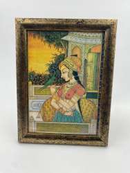 Photo Print Old Vintage Girl Bird Paper Painting Rare With Decorative Frame