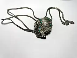 Vintage Indian Headdress B. Tie Snake Chain Bolero Turquoise Cabochons AS.