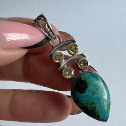 Vintage Jewelry Sterling Silver 925 Women's Pendant Turquoise Marked Ukraine 5gr