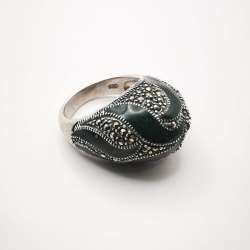Vintage Statement Chic 925 Sterling Silver Jewelry Ring for Women, Enamel 12,7 g