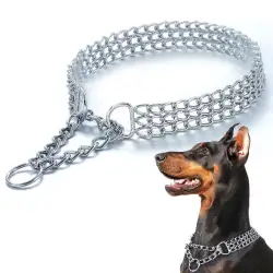 Strong Dog Chain Collar Triple Row Dog Collar Adjustable Walking Collar Metal