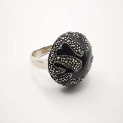 Vintage Statement Chic 925 Sterling Silver Jewelry Ring for Women, Enamel 7,7 g