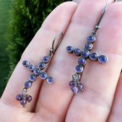 Cute Vintage Sterling Silver 925 Women's Jewelry Earrings Amethyst Stone Signed