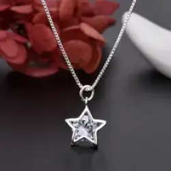 Women's Sterling Silver925 Pendant Noble Shiny Crystal Star Jewelry 8g Necklace