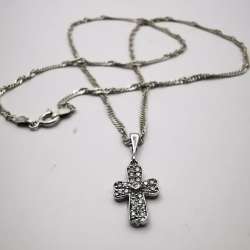 Vintage Chic Cross,Chain,Sterling Silver 925,Custom Made,Zirconia,For Baby 5 g