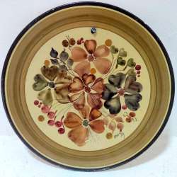 Handmade Pottery Tray Vintage 1983 Painting Hand Round Wall Hanging Plate 10.6