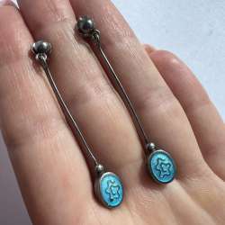 Long Vintage Jewelry Sterling Silver 925 Women's Stud Earrings Blue Enamel 3 gr