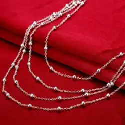Women's Sterling Silver925 Pendant string beads 4 Layers Jewelry 10g Necklace