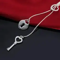 Women Sterling Silver925 Pendant Jewelry Heart Key Lock 8g Necklace High Quality