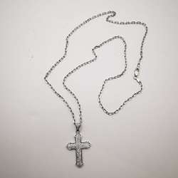 Vintage Elegant Women's Cross, Chain, 925 Sterling Silver, Zirconia 12 g