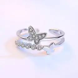 925 Sterling Silver Ring Women Open Jewelry Adjustable 3g Butterfly Zircon Gifts