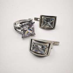 Vintage Stylish Women's Set, Ring, Earrings, 925 Sterling Silver, Cubic Zirconia