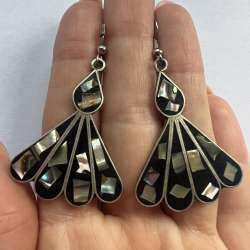 Vintage Jewelry Sterling Silver 925 Women's Stud Earrings Shell Nacre Mexico 7gr