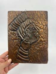 Primitive Brass Plaque On Wood African Art Copper Handmade Wall Hanging 27*20 Cm