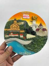Round Resin Georgia Scene Home Icon Plaque Plate Wall Hanging Hand Colored 8 in