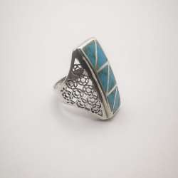 Vintage, Stylish Men's Women's Ring, 925 Sterling Silver, Turquoise, Filigree