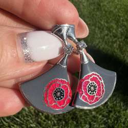 Vintage Sterling Silver 925 Enamel Poppies Women's Jewelry Stud Earrings Marked