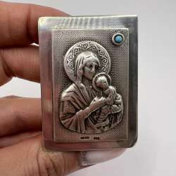 Vintage Desktop Silver 925 Icon The Virgin Mary Jesus Italy Turquoise Marked 49g