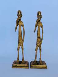 Pair Vintage Bronze Brass African Men Figure Statue Collectible Home Decor