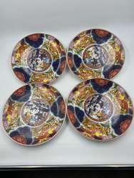 1990s Vintage Set of 4 Japanese Amari Ware Porcelain Hand Painted Plate 9 in