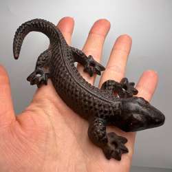 Vintage Cast Iron Collectible Overlay Figure Statue Lizard Home Decor