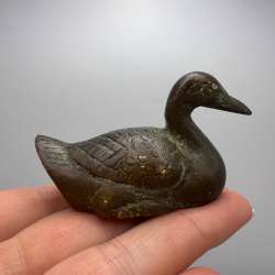 Heavy Antique Bronze Mini Figure Statue Bird Duck Collectible Home Decor