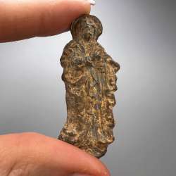 18th Antique Religion Christian Overlay Figure Mother of God Standing Metal