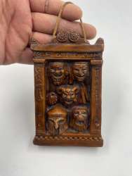 Antique Greece Pottery Carving Faces Figurines Wall Hanging Rare Old Plate