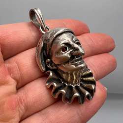 Massive Vintage Silver 800 Jewelry Pendant Harlequin Carnaval Italy ARPA 22gr