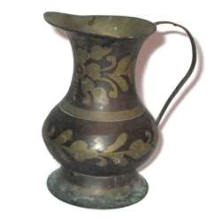 Vintage Copper Brass Water Jug Handle Ornate Etched Teapot Pitcher very beauti