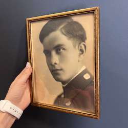 1940's Vintage Portrait Photo In Wooden Frame Soldier Hungary WWII