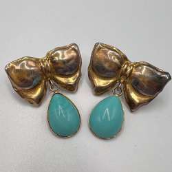 Huge Vintage Women's Jewelry Gilt Silver 800 Stud Earrings Bows Marked 9.5 gr