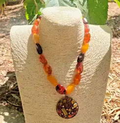 Yellow Black Graduate Many Colors Amber Beaded Silver 925 Clasp Pendant Necklace