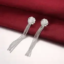 925 Sterling Silver Earrings Women Flower Chains Fashion Jewelry Party Gifts