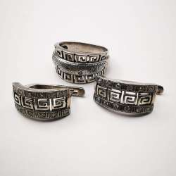 Vintage Ornament Women's Set, Ring,Earrings, 925 Sterling Silver,Cubic Zirconia